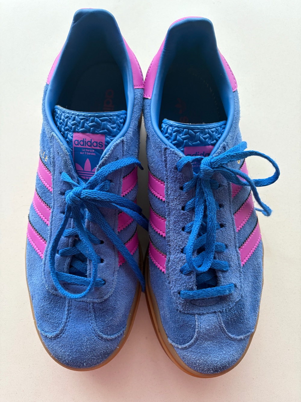 adidas Kids Blue Suede Sneakers with Pink Stripes